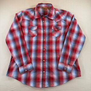Wrangler Plaid Western Shirt Womens XL Extra Large Red Blue Long Sleeve